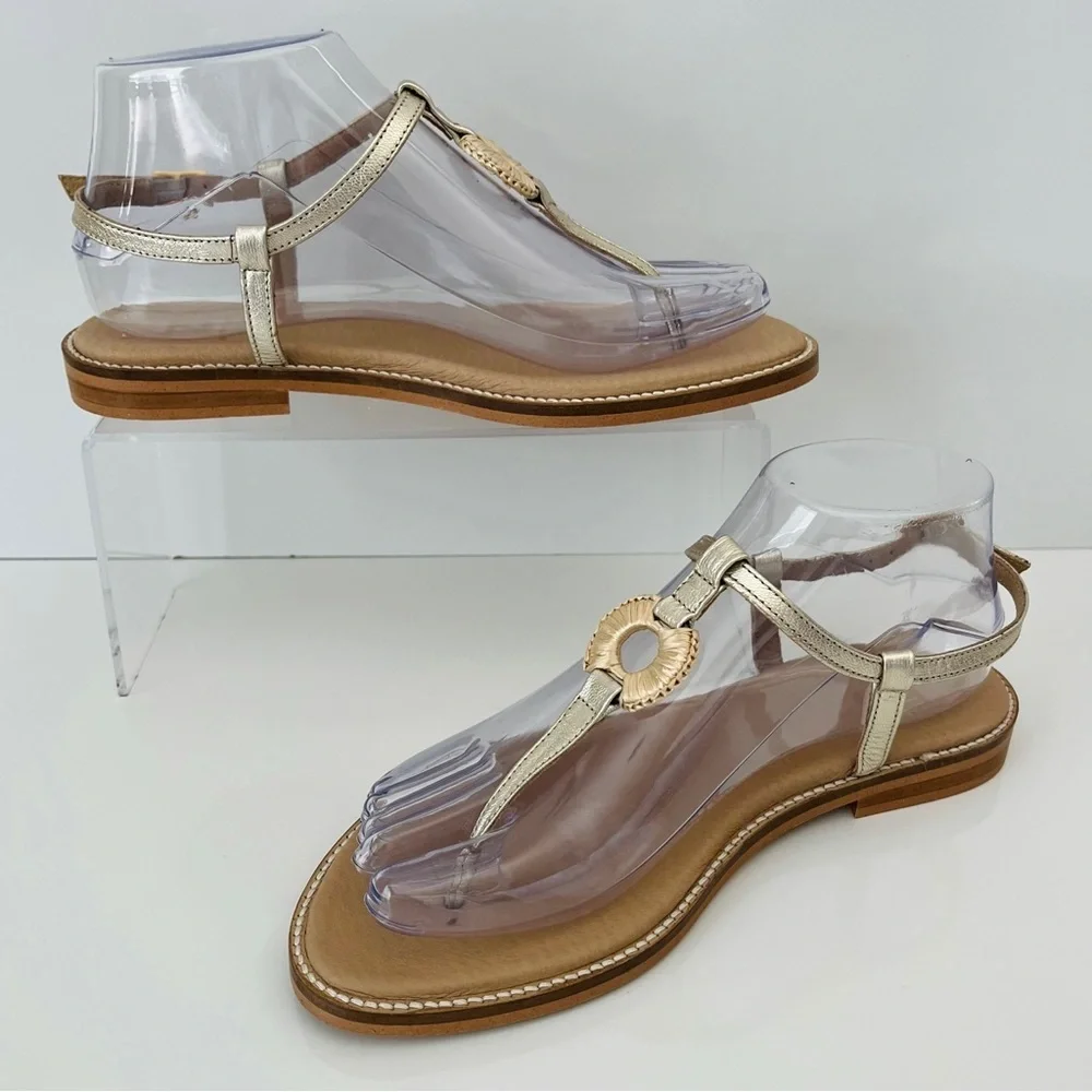 BRUNO MAGLI Jenna T-strap Leather Sandals In Gold NEW - Picture 3 of 14